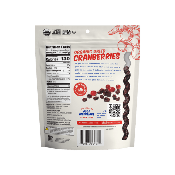 Made in Nature | Organic Dried Cranberries | Sweetened with Apple Juice |  Non-GMO, Unsulfured | 12 Ounce Bag